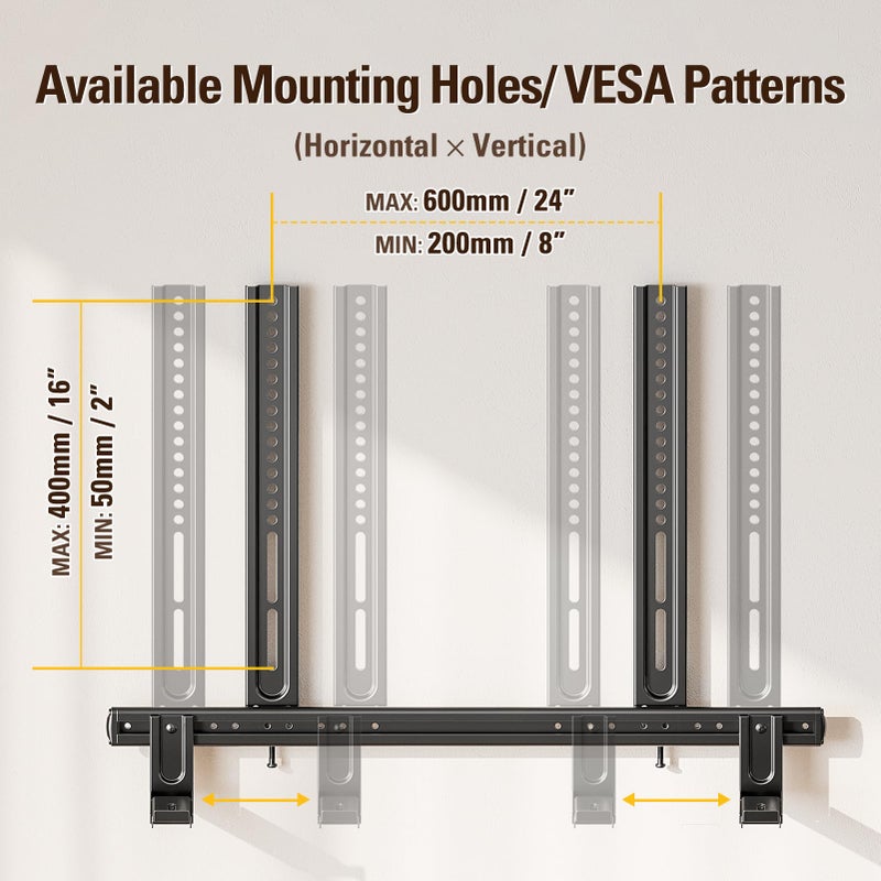 Mounting Dream Soundbar Mount, Heavy Duty Soundbar Wall Mount for Sound Bars with Holes/Without Holes Up to 26.5 LBS, Soundbar Bracket Height Adjust, No-Slip Base Holder Extends 3.44â€-6.06â€, MD5428 - Image 3